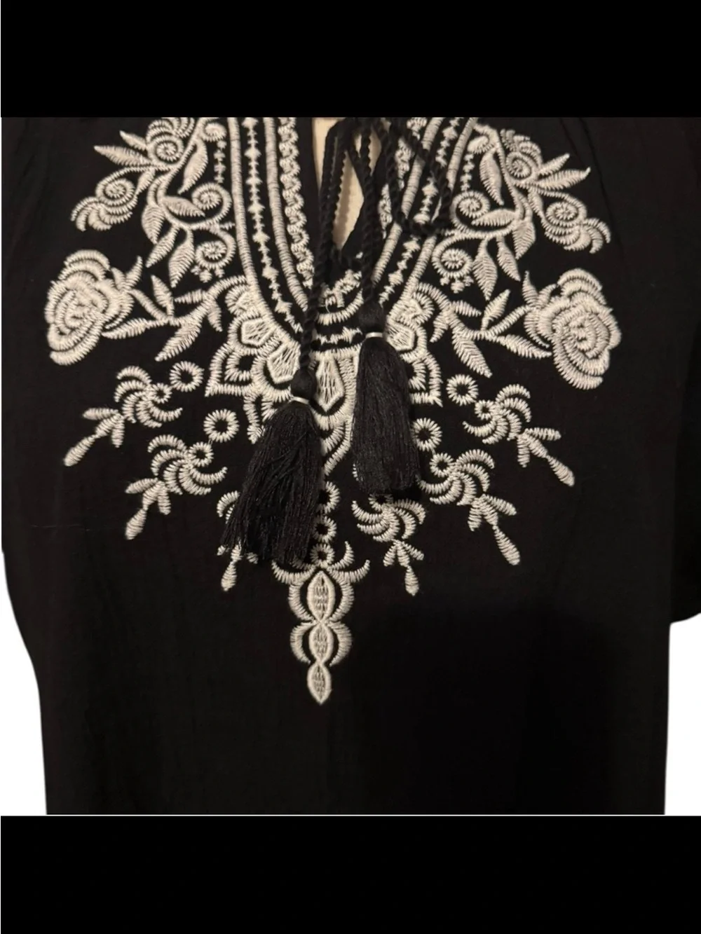 Allison Daley Black Top with White Embroidery, Sz XL, NWT